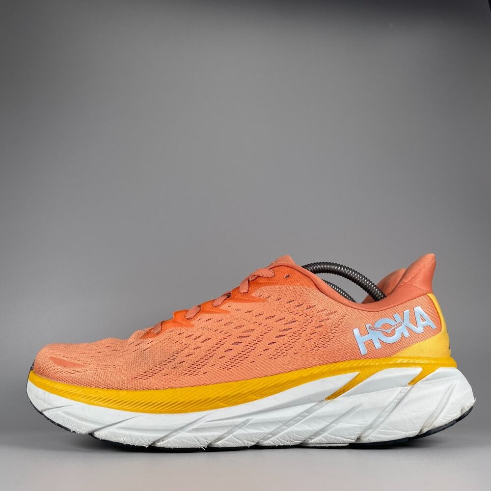 Hoka One One Clifton 8 Women's Size 12 B Orange Athletic Running Shoes Sneakers